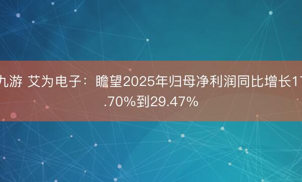 九游 艾为电子:瞻望2025年归母净利润同比增长17.70%到29.47%