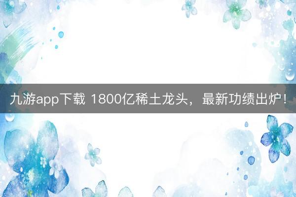 九游app下载 1800亿稀土龙头，最新功绩出炉！