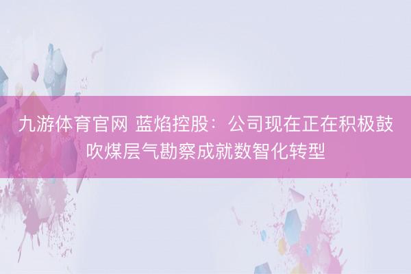 九游体育官网 蓝焰控股：公司现在正在积极鼓吹煤层气勘察成就数智化转型