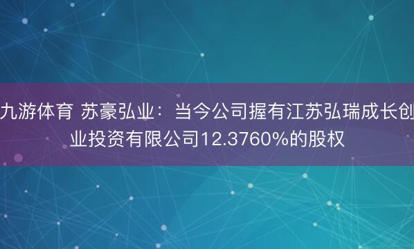 九游体育 苏豪弘业：当今公司握有江苏弘瑞成长创业投资有限公司12.3760%的股权