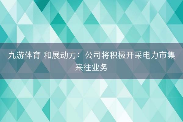 九游体育 和展动力:公司将积极开采电力市集来往业务