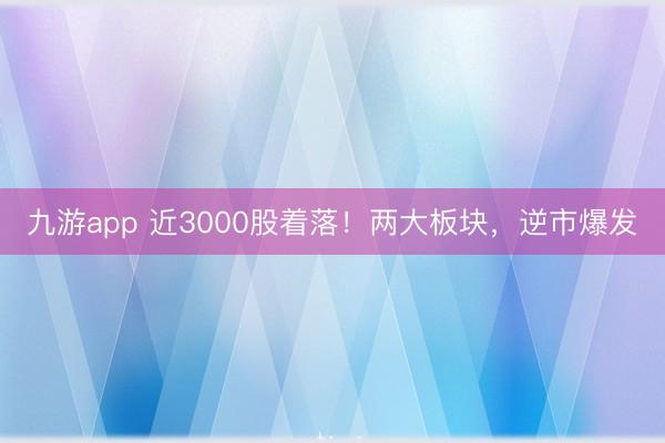 九游app 近3000股着落！两大板块，逆市爆发