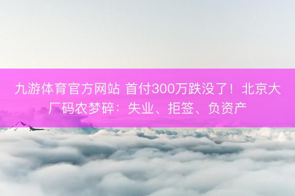九游体育官方网站 首付300万跌没了！北京大厂码农梦碎：失业、拒签、负资产