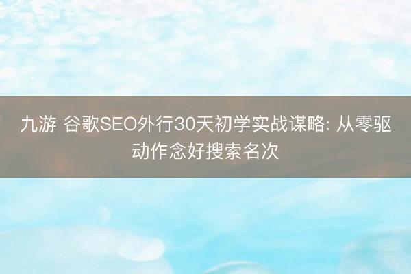 九游 谷歌SEO外行30天初学实战谋略: 从零驱动作念好搜索名次