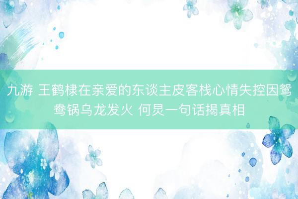 九游 王鹤棣在亲爱的东谈主皮客栈心情失控因鸳鸯锅乌龙发火 何炅一句话揭真相