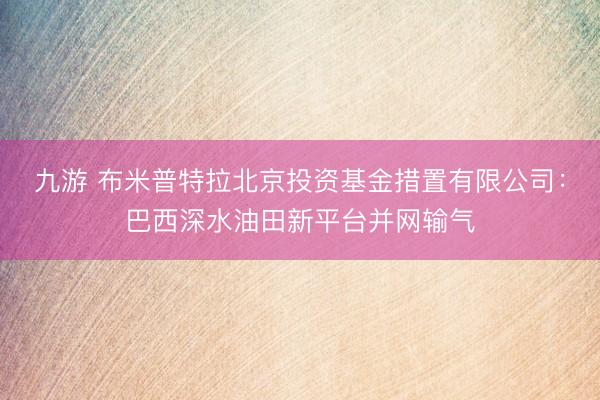 九游 布米普特拉北京投资基金措置有限公司：巴西深水油田新平台并网输气